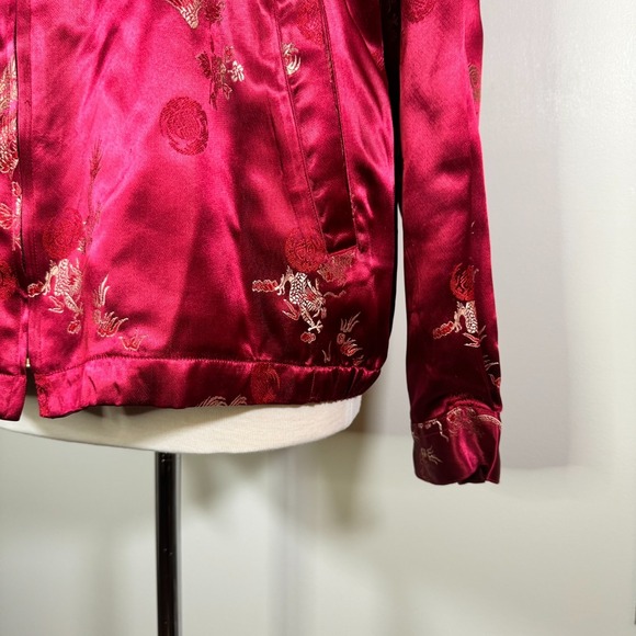 Chico's Deisgn VTG Silk Look Asian Pattern Zip Up Jacket - Picture 3 of 9
